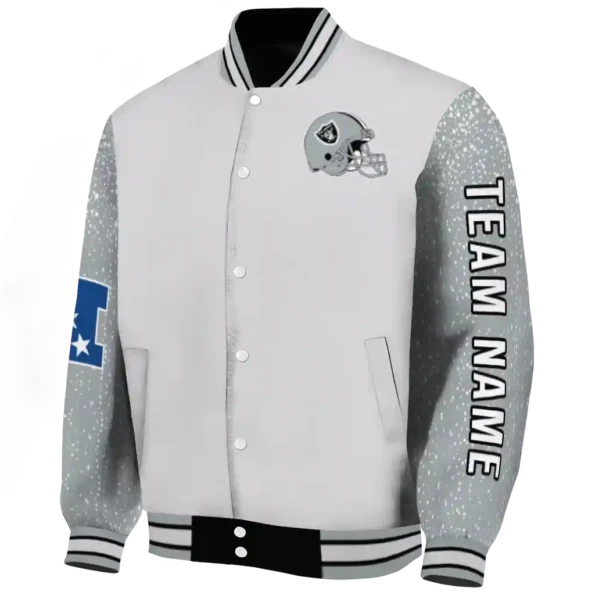 custom las vegas raiders speckled arms black gray varsity jacket best selling