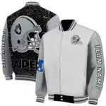 custom las vegas raiders speckled arms black gray varsity jacket best selling