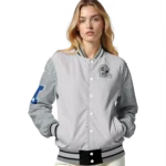 custom las vegas raiders speckled arms black gray varsity jacket best selling