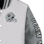 custom las vegas raiders speckled arms black gray varsity jacket best selling