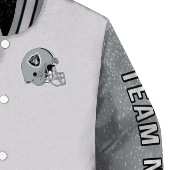 custom las vegas raiders speckled arms black gray varsity jacket premium grade