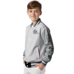 custom las vegas raiders speckled arms black gray varsity jacket best selling