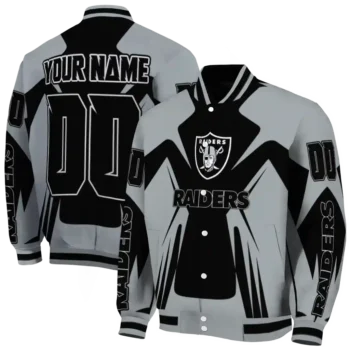 custom las vegas raiders spider mark black grey crocs varsity jacket fashion forward