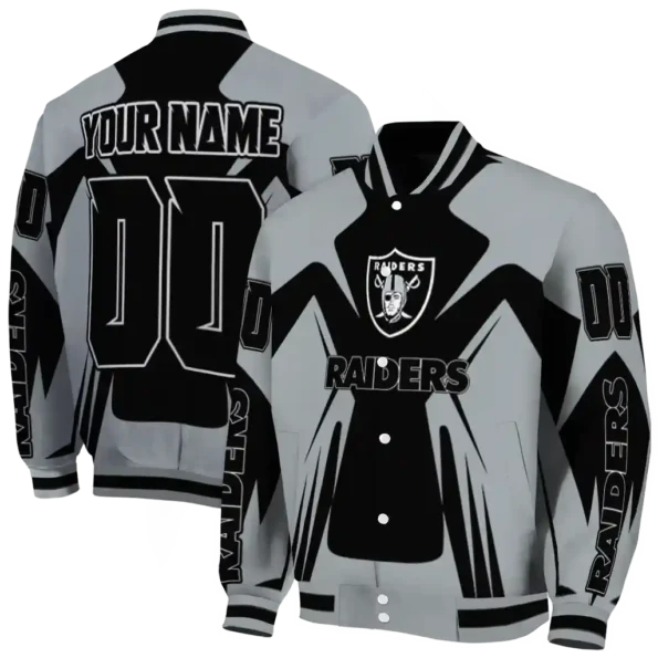 custom las vegas raiders spider mark black grey crocs varsity jacket fashion forward