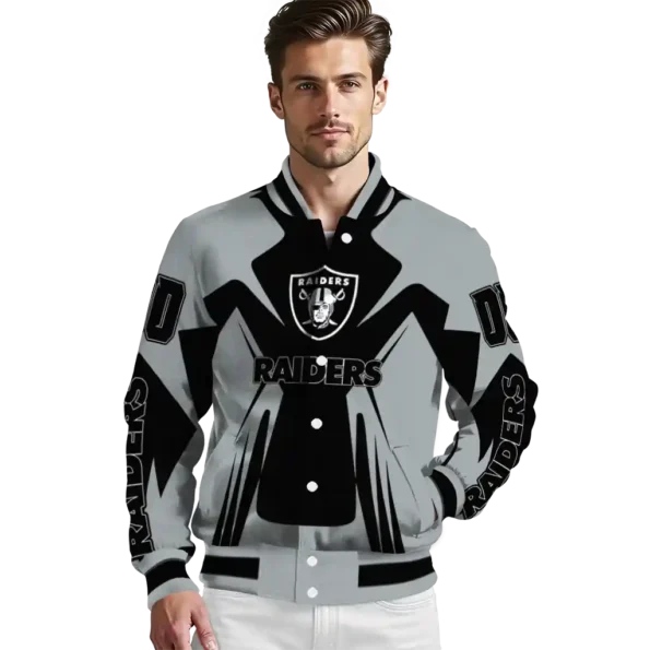 custom las vegas raiders spider mark black grey crocs varsity jacket high quality