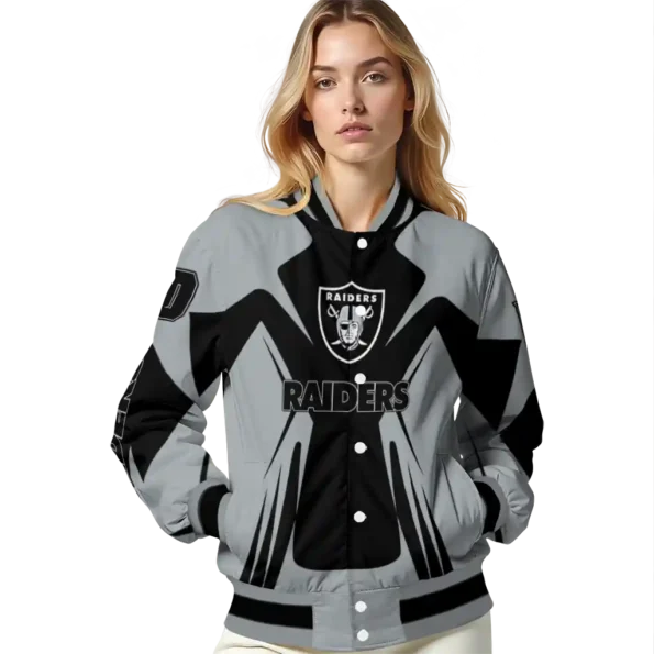 custom las vegas raiders spider mark black grey crocs varsity jacket latest model