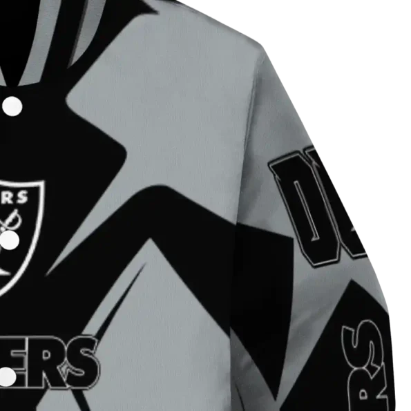 custom las vegas raiders spider mark black grey crocs varsity jacket premium grade