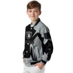 custom las vegas raiders spider mark black grey crocs varsity jacket best selling
