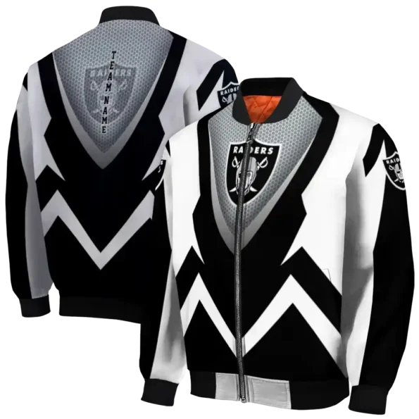 custom las vegas raiders v stripes black white bomber jacket fashion forward