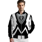 custom las vegas raiders v stripes black white bomber jacket best selling