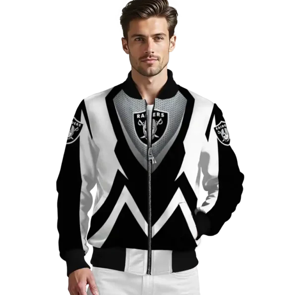 custom las vegas raiders v stripes black white bomber jacket high quality