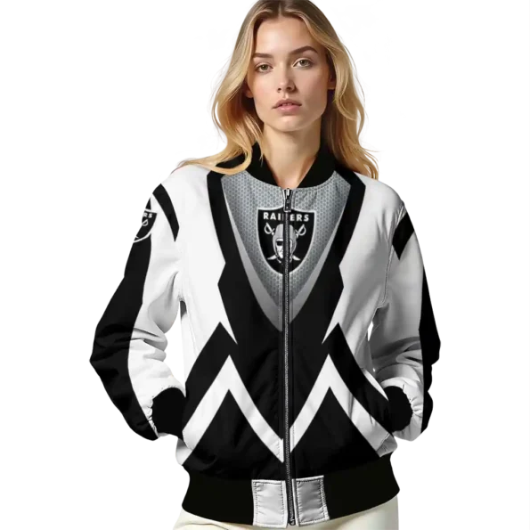 custom las vegas raiders v stripes black white bomber jacket latest model