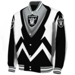 custom las vegas raiders v stripes black white varsity jacket best selling