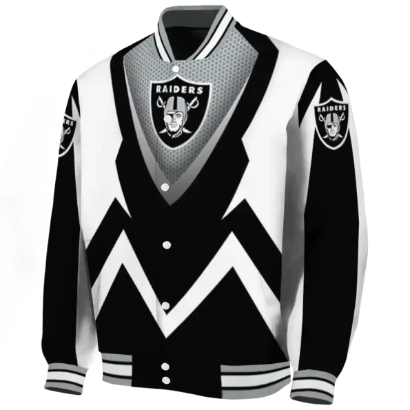 custom las vegas raiders v stripes black white varsity jacket best selling