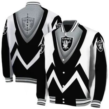 custom las vegas raiders v stripes black white varsity jacket fashion forward