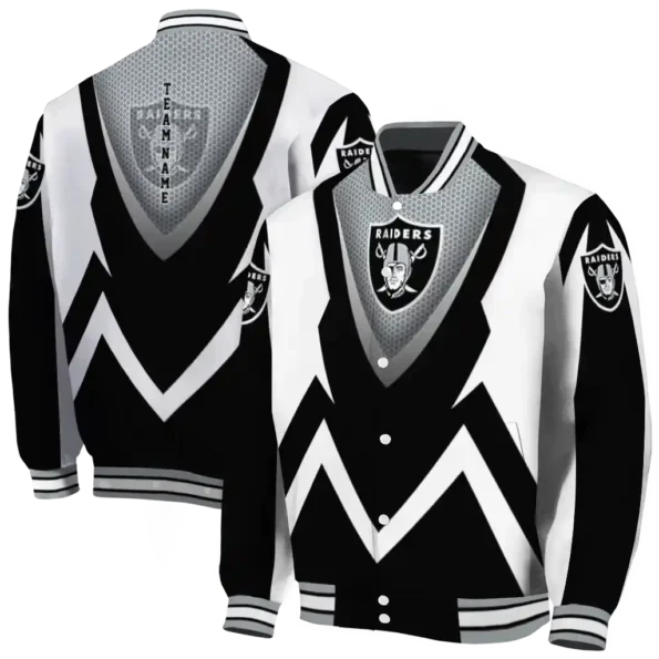 custom las vegas raiders v stripes black white varsity jacket fashion forward