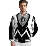 custom las vegas raiders v stripes black white varsity jacket best selling