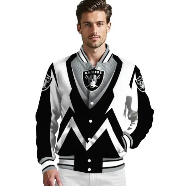 custom las vegas raiders v stripes black white varsity jacket high quality