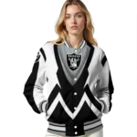 custom las vegas raiders v stripes black white varsity jacket best selling