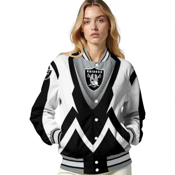 custom las vegas raiders v stripes black white varsity jacket latest model