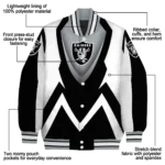 custom las vegas raiders v stripes black white varsity jacket best selling
