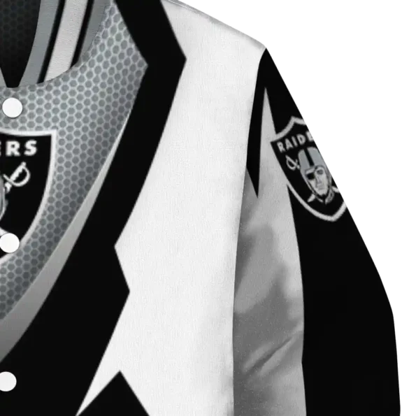 custom las vegas raiders v stripes black white varsity jacket premium grade