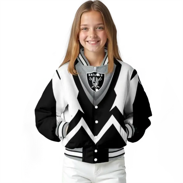 custom las vegas raiders v stripes black white varsity jacket top rated