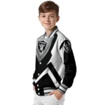 custom las vegas raiders v stripes black white varsity jacket best selling