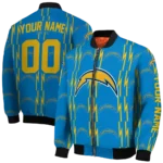custom los angeles chargers bolt stripe blue bomber jacket best selling