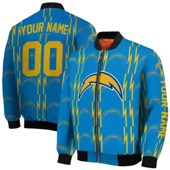 custom los angeles chargers bolt stripe blue bomber jacket fashion forward