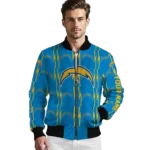custom los angeles chargers bolt stripe blue bomber jacket best selling
