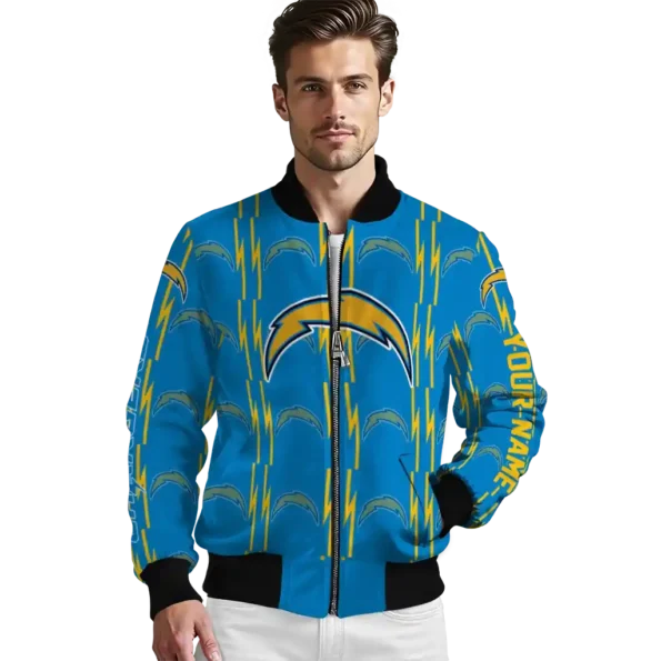 custom los angeles chargers bolt stripe blue bomber jacket high quality