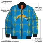 custom los angeles chargers bolt stripe blue bomber jacket best selling