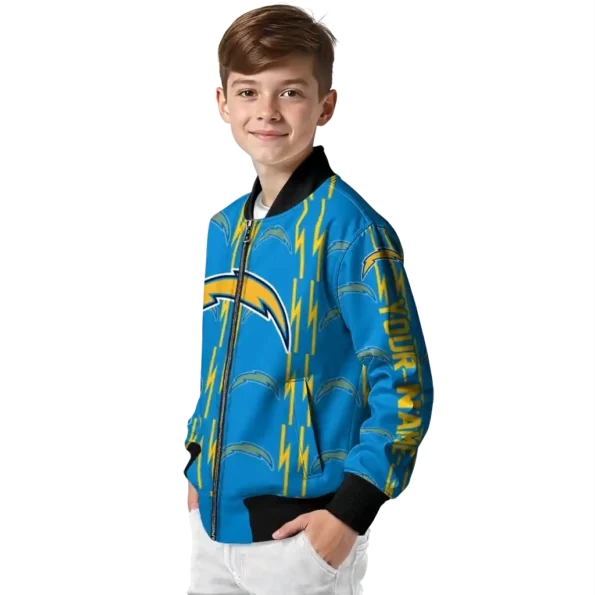 custom los angeles chargers bolt stripe blue bomber jacket trendy