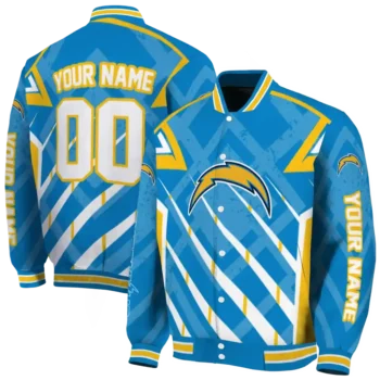 custom los angeles chargers chevron angles blue varsity jacket fashion forward