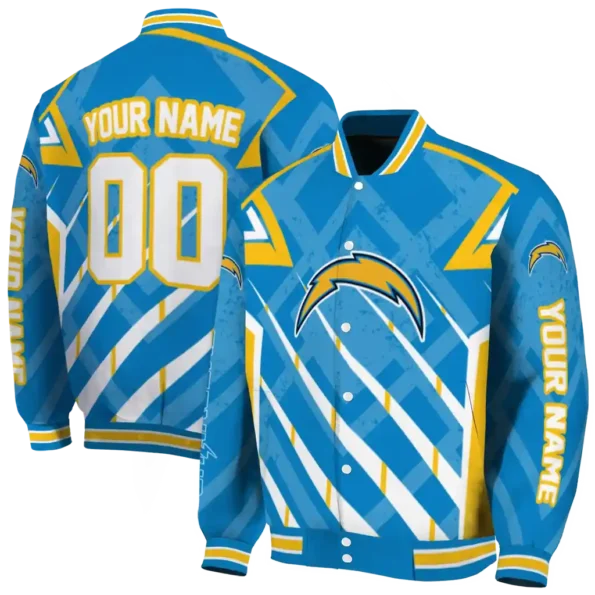 custom los angeles chargers chevron angles blue varsity jacket fashion forward