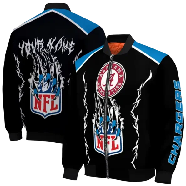 custom los angeles chargers claw blood blue black bomber jacket fashion forward