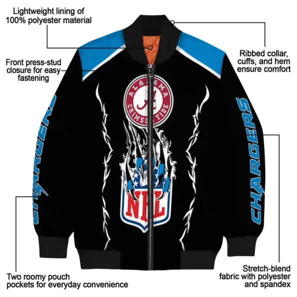 custom los angeles chargers claw blood blue black bomber jacket new arrival