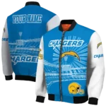 custom los angeles chargers ferris arena blue white bomber jacket best selling