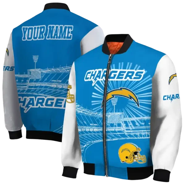 custom los angeles chargers ferris arena blue white bomber jacket fashion forward