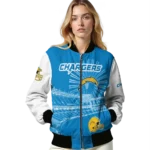 custom los angeles chargers ferris arena blue white bomber jacket best selling
