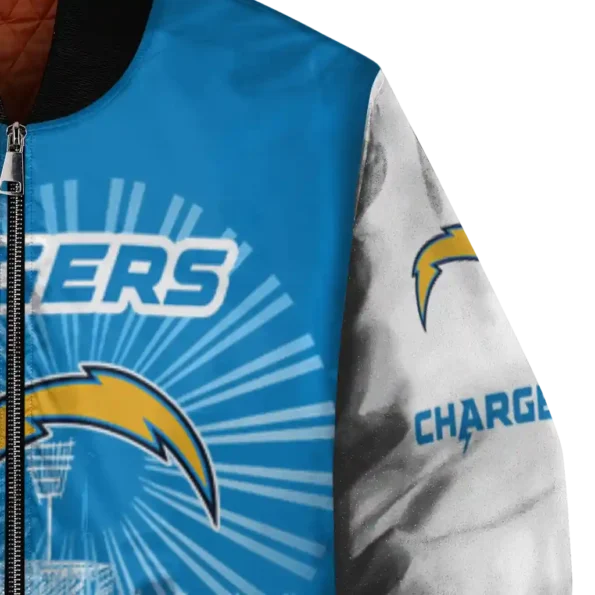 custom los angeles chargers ferris arena blue white bomber jacket premium grade