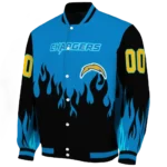 custom los angeles chargers flame border blue black varsity jacket best selling