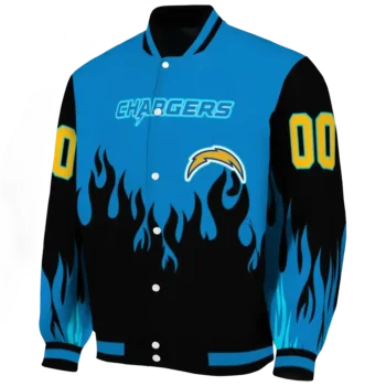 custom los angeles chargers flame border blue black varsity jacket best selling