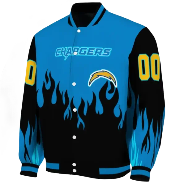 custom los angeles chargers flame border blue black varsity jacket best selling