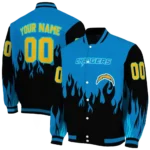 custom los angeles chargers flame border blue black varsity jacket best selling
