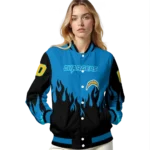 custom los angeles chargers flame border blue black varsity jacket best selling