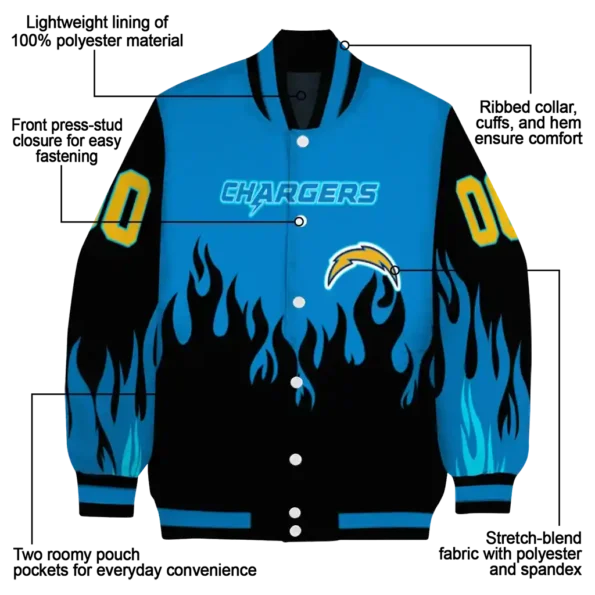custom los angeles chargers flame border blue black varsity jacket new arrival