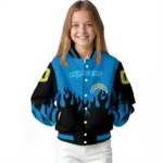 custom los angeles chargers flame border blue black varsity jacket best selling