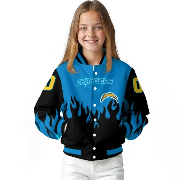 custom los angeles chargers flame border blue black varsity jacket top rated